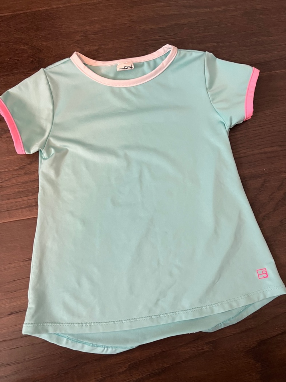 Girls' Mint Short Sleeve Tee with Pink Trim